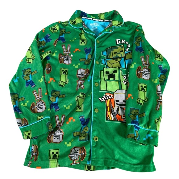 minecraft PJ Pajama set Size 10/12  youth boys 2 piece green Fleece Polyester - Picture 2 of 11